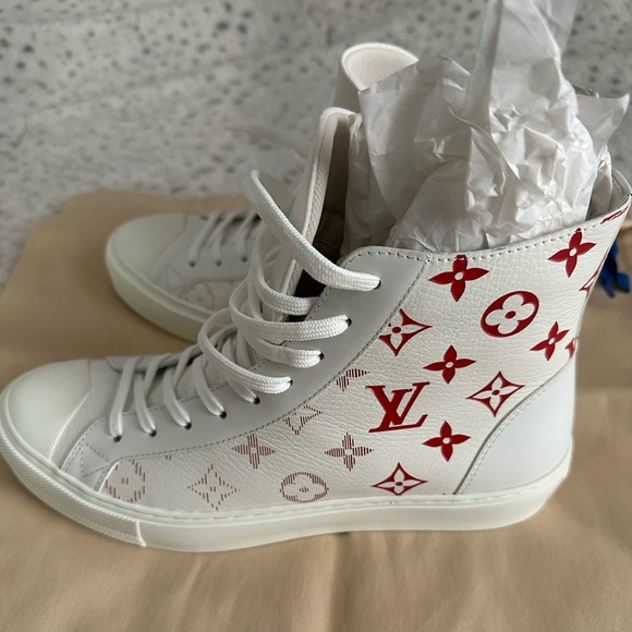 Louis Vuitton White and Red Monogram Tattoo Sneaker Boot - Picture 1 of 7